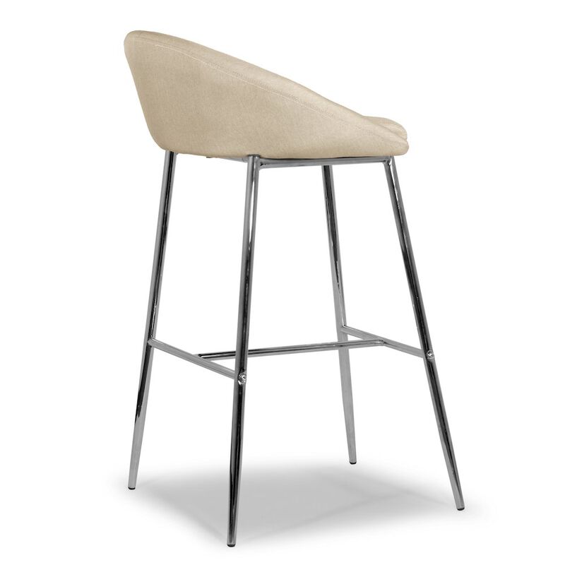 Glamour Home Set of 2 Agatha Modern Cream Fabric Bar Stool with Chrome Frame