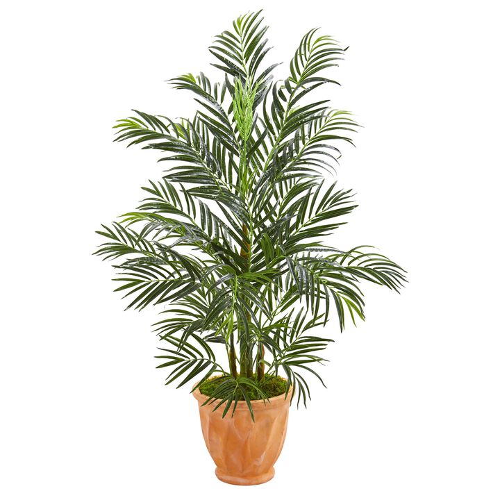 HomPlanti 4 Feet Areca Palm Artificial Tree in Terra-cotta Planter UV Resistant (Indoor/Outdoor)