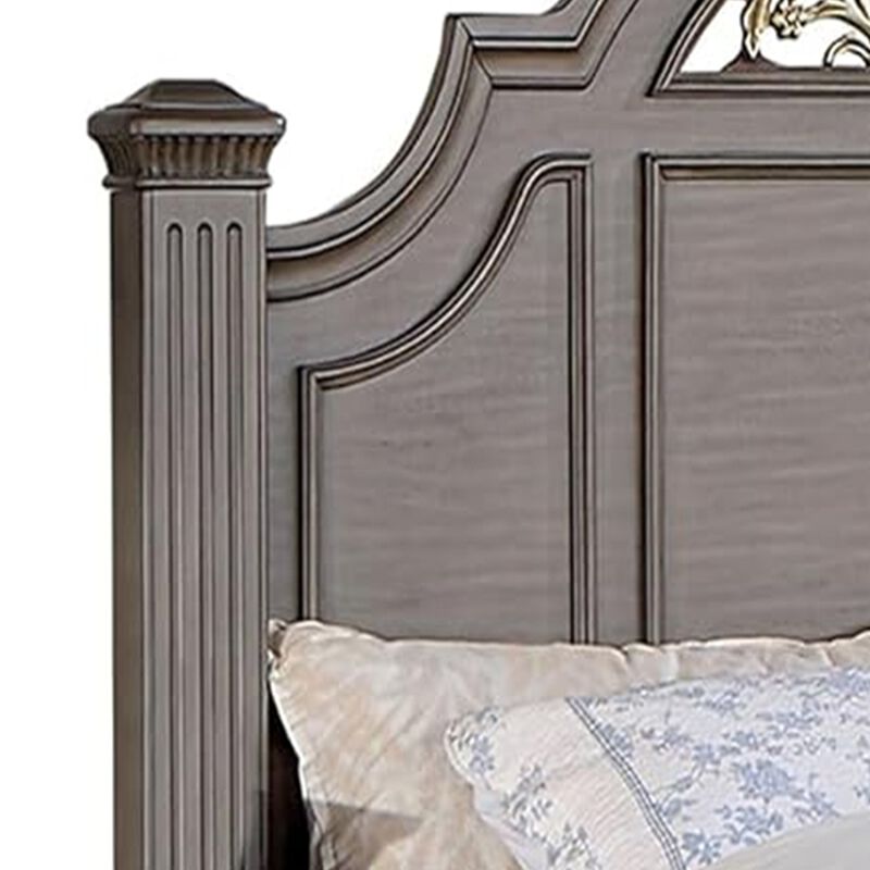 Queen Bedroom Set, Gray, Brass, Clear Wood, 2 Piece Set with Nightstand image number 3