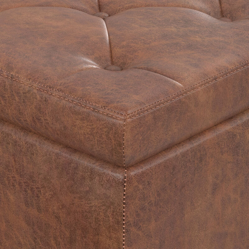Hamilton 48 inch Wide Transitional Rectangle Storage Ottoman in Distressed Umber Brown Vegan Faux Leather, Assembled image number 7