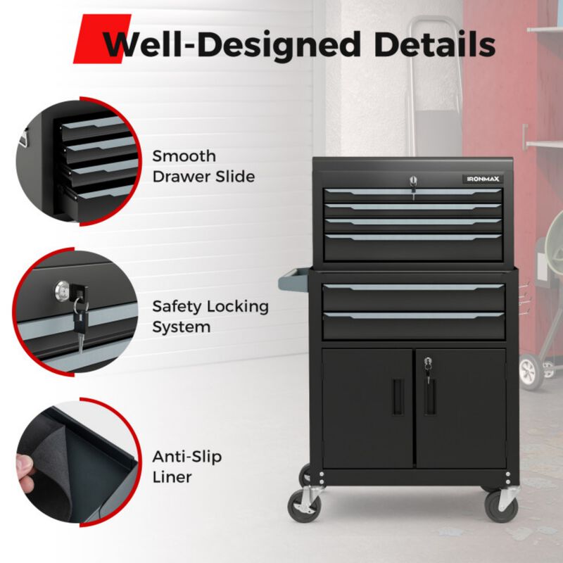2-in-1 Rolling Tool Storage Cabinet with Drawers and Hooks image number 4