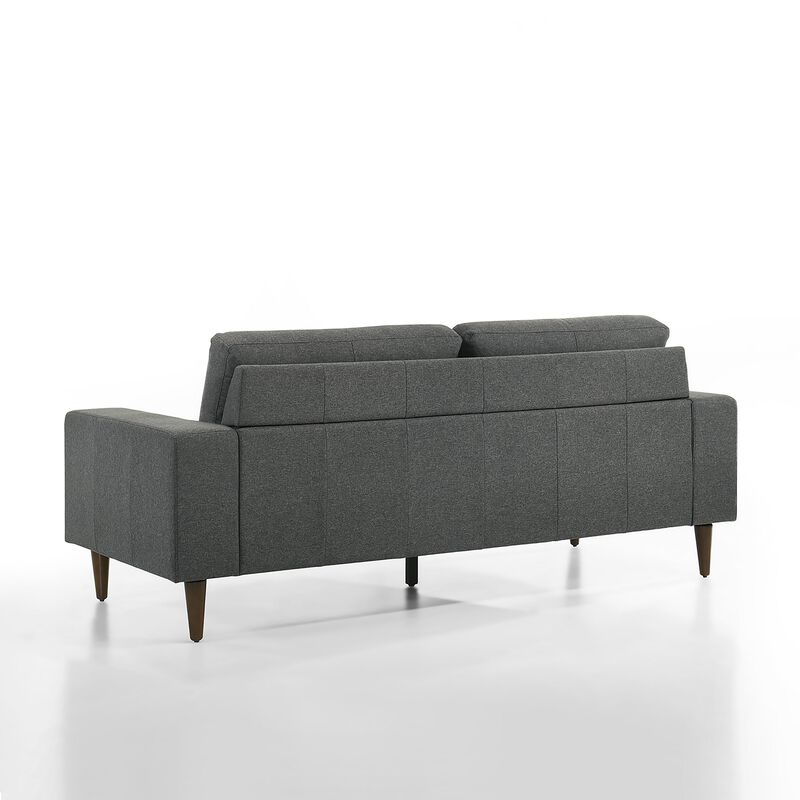 Vile Sofa, 79 Inch Gray Polyester, Classic Tapered Solid Wood Legs - Benzara