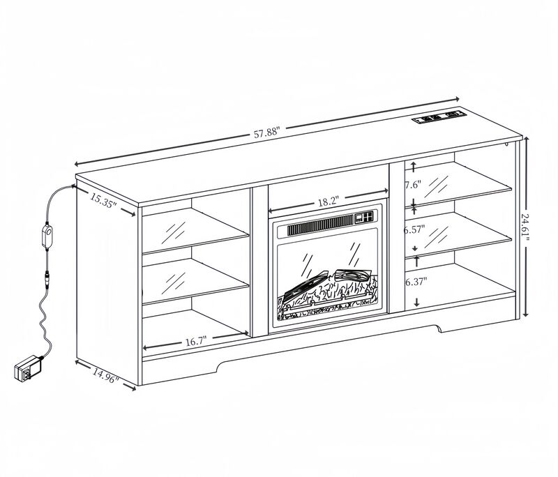 Mondawe Modern Fireplace Glass Frame TV Station, TV Entertainment Console With USB Charging Socket