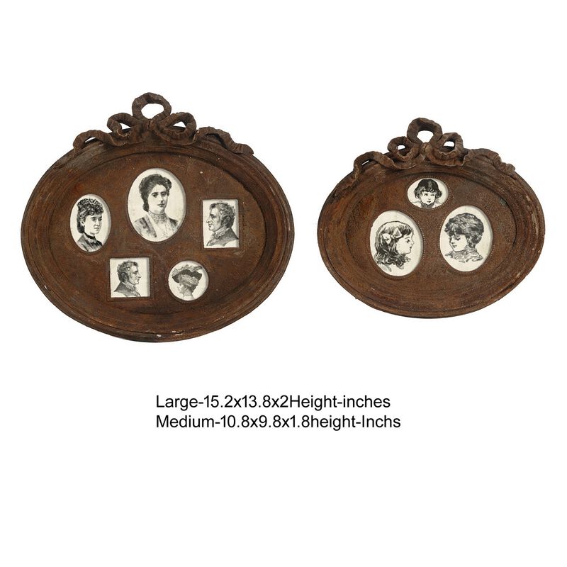 Traditional Style Rustic Photo Frame in Ceramic, Set of Two, Brown - Benzara