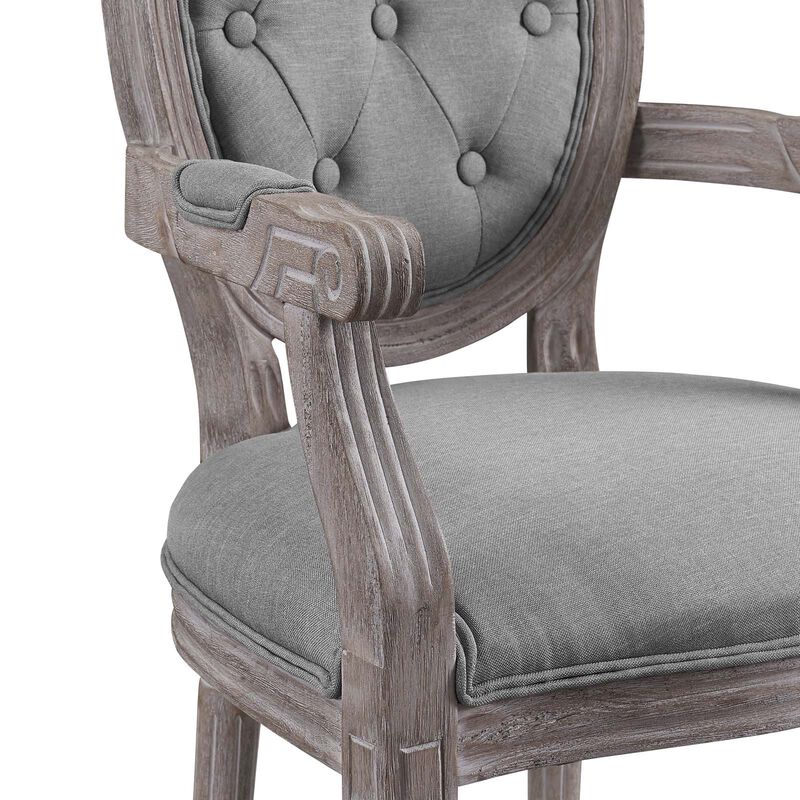 Modway Arise French Vintage Tufted Upholstered Fabric Dining Armchair in Light Gray