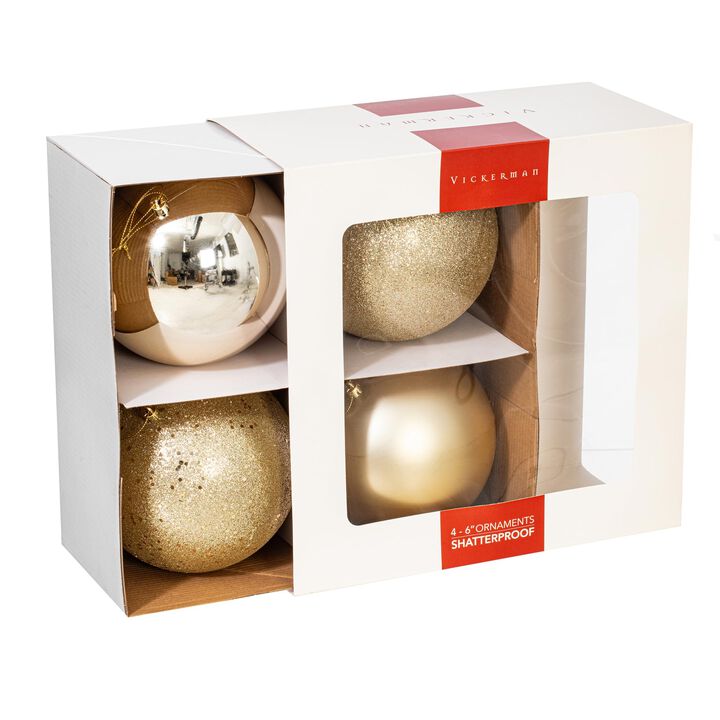 Vickerman 6" Champagne 4 Finish Ball Ornament 4 per Box