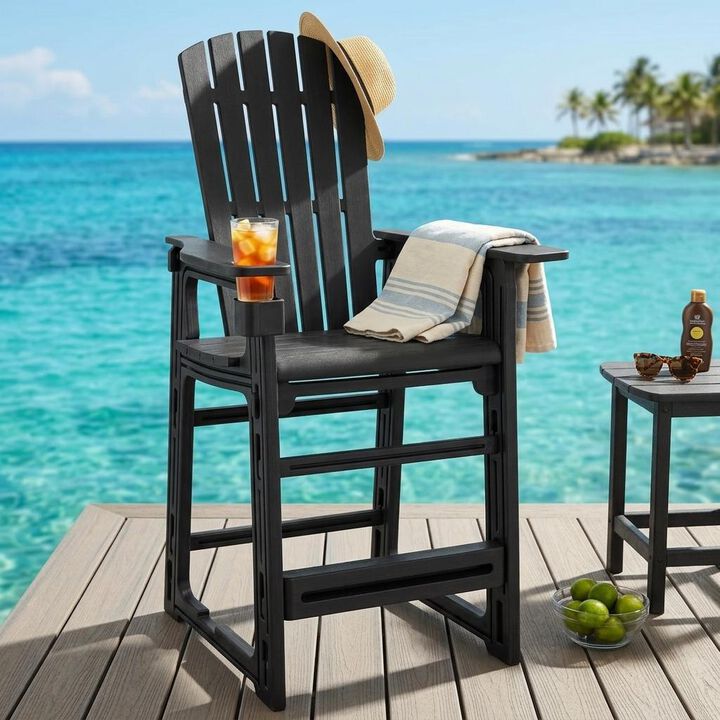 29 Inch Outdoor Counter Height Bar Stool with Backrest and Armrests