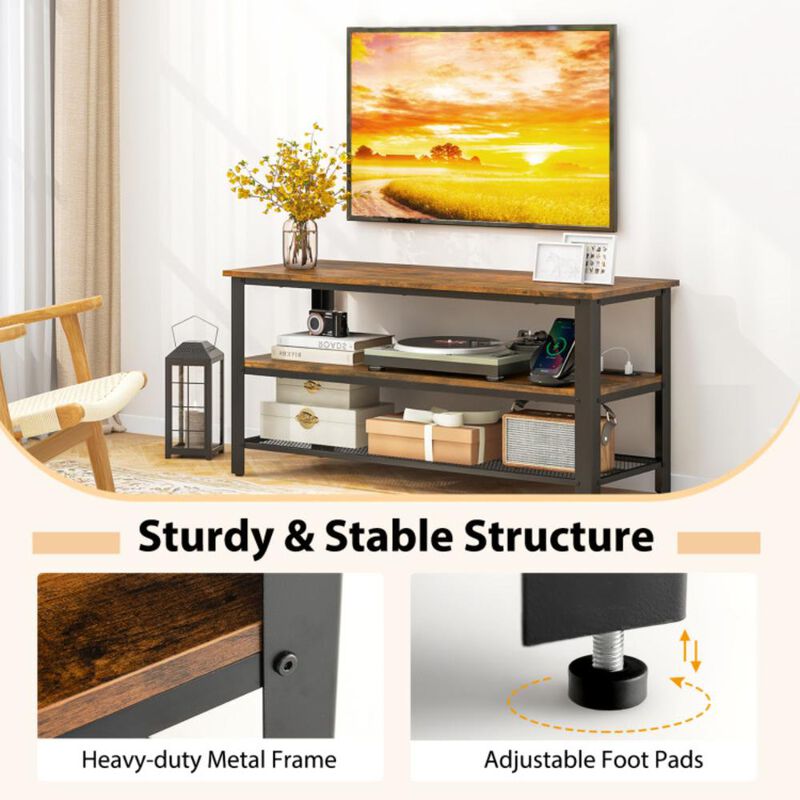 Hivvago Industrial TV Stand up to 50 Inches with Power Outlets and USB Ports