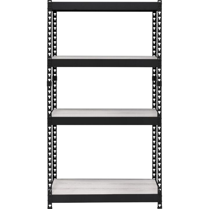 4 Tier Bookshelf with MDF Adjustable Shelves, Black-Benzara