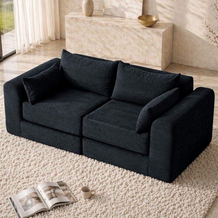 Teguck 71 Inch Corduroy Modular Loveseat Block Sofa