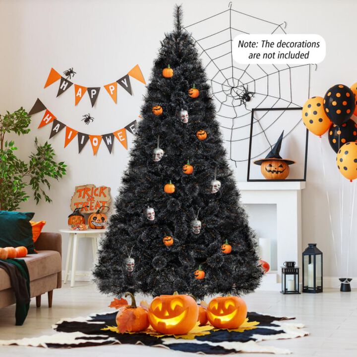 Hivvago Black Artificial Halloween Christmas Tree with PVC Branch Tips and Cool White LED Lights