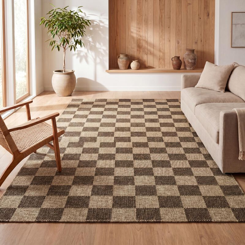 Mason Smart Jute Geometric Boho Checker Weave Indoor/Outdoor Area Rug image number 3