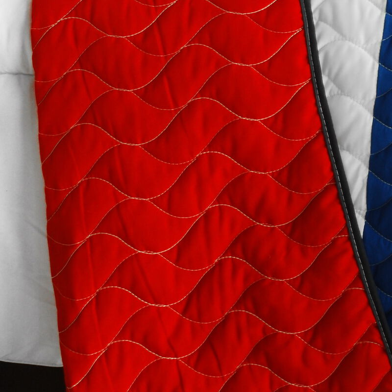 3 Piece Queen Geometric Quilt Set with Patchwork and Quilted Stitching-Red image number 3