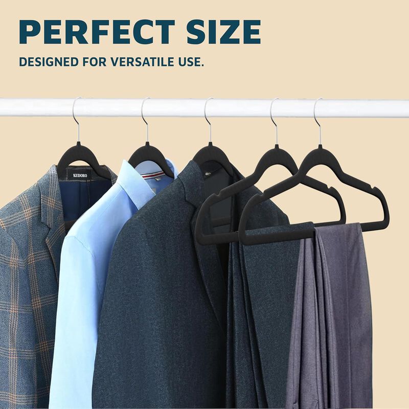 Velvet Clothes Hangers &ndash; With 360 Degree Swivel Hook and Non-Slip Shoulder Notch, Holds Up To 10 lbs, Heavy Duty Hanger Set, For Organizing Suit, Dress, Coat, and Clothes, Pack of 10, Black image number 2