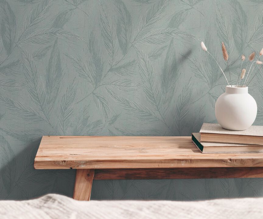 Hygge Home Fern Weave Motif Green Wallpaper GG82146