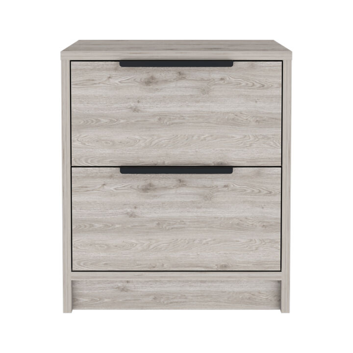 Streamdale Kaia Nightstand, Two Drawers, Metal Handle - Light Gray