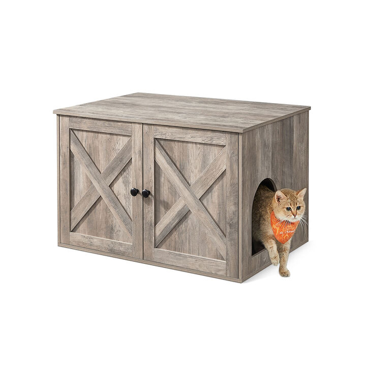 Cat Litter Box Enclosure Furniture &ndash; Hidden Litter Cabinet for Indoor Cats with Magnetic Door and Storage Shelf