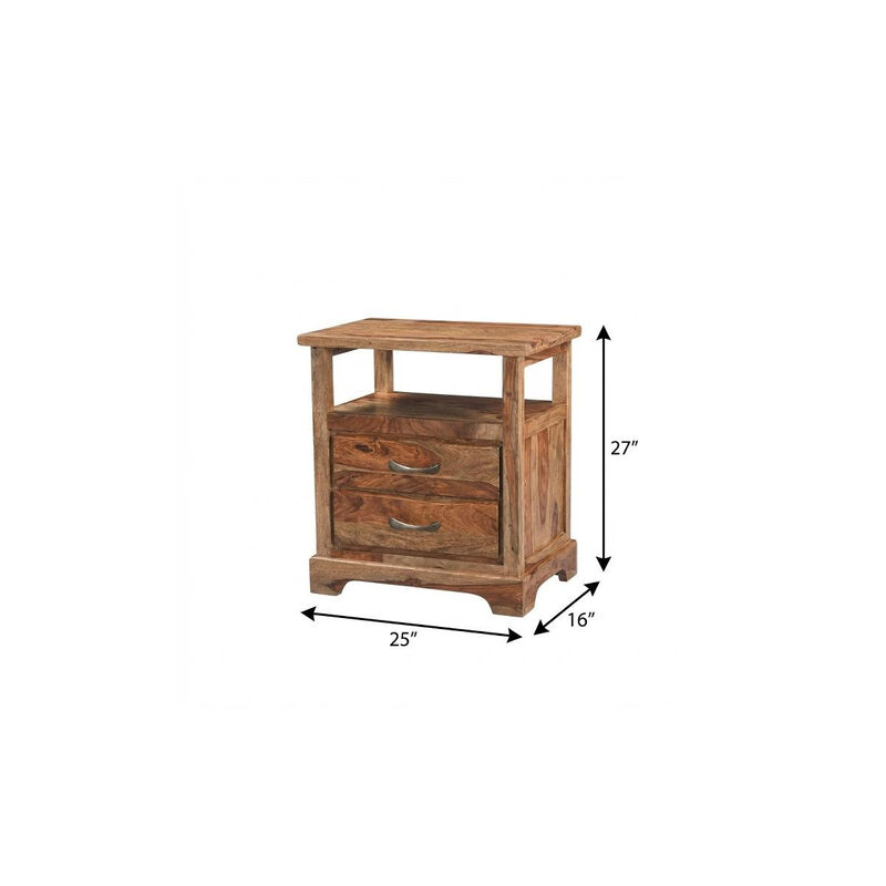 HomeRoots 27" Brown Solid Wood Two Drawer Nightstand image number 6