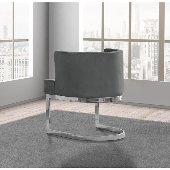 Best Quality Furniture Dark Grey Velvet Side Chair With Silver, Chrome Base - Single