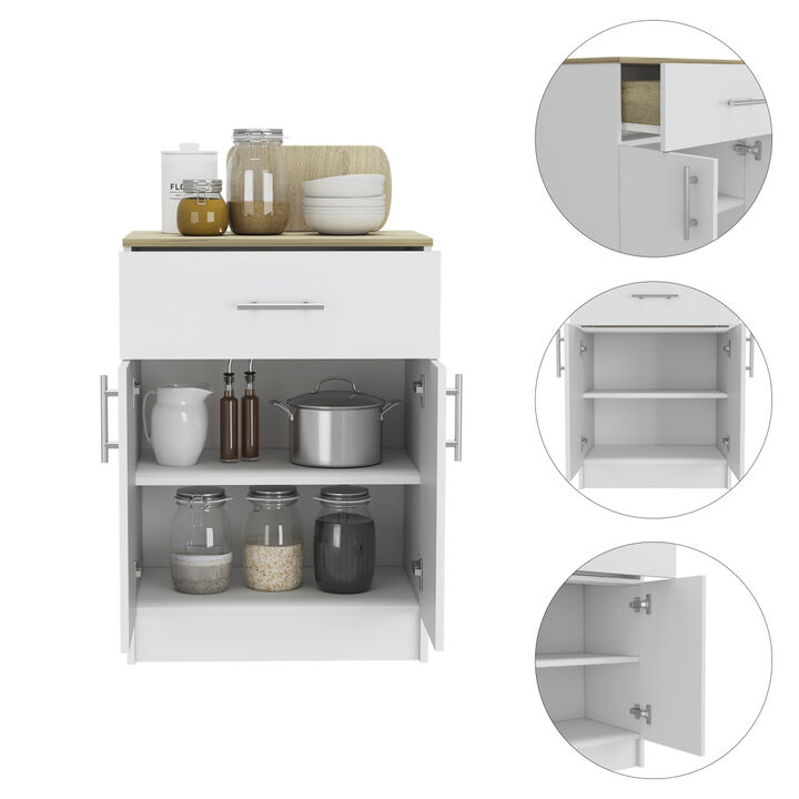 Majorca Multi Storage Pantry Cabinet, One Drawer, Two Interior Shelves -White / Light Oak