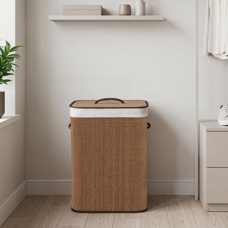 19 Gal Wicker Clothes Hamper with Removable Liner and Carry Handles image number 2