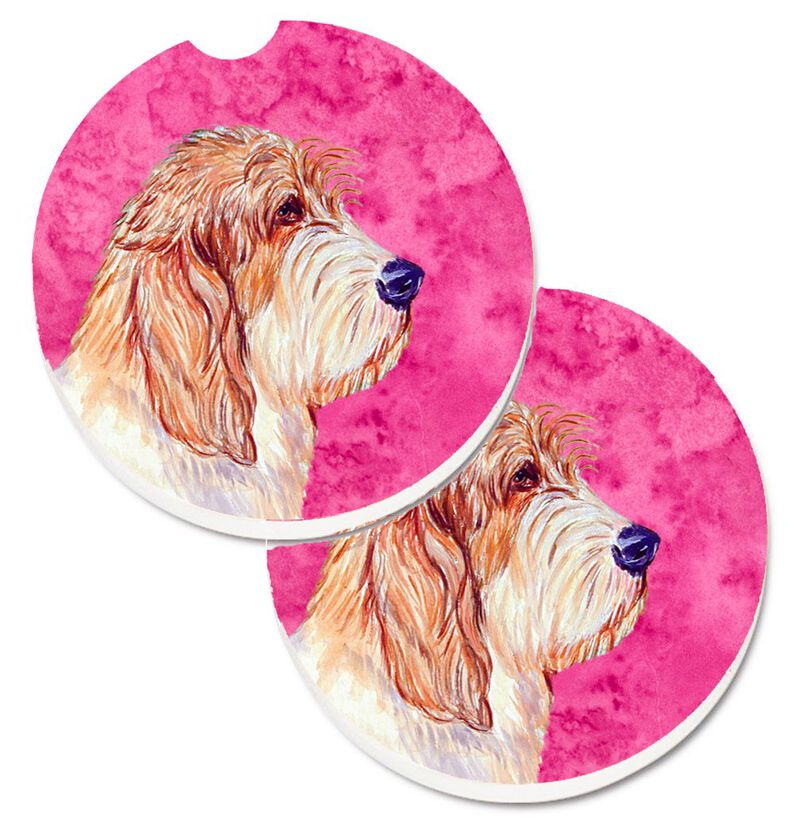 Caroline's Treasures Pink Petit Basset Griffon Vendeen PBGV Set of 2 Cup Holder Car Coasters LH9397PKCARC, 2.56, Multicolor image number 0
