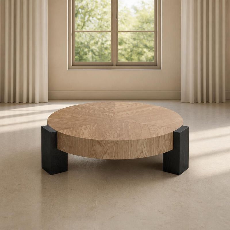 GOODSILO 33 Inch Round Coffee Table With Hidden Storage, Modern Sturdy Accent Table For Living Room Small Spaces image number 2
