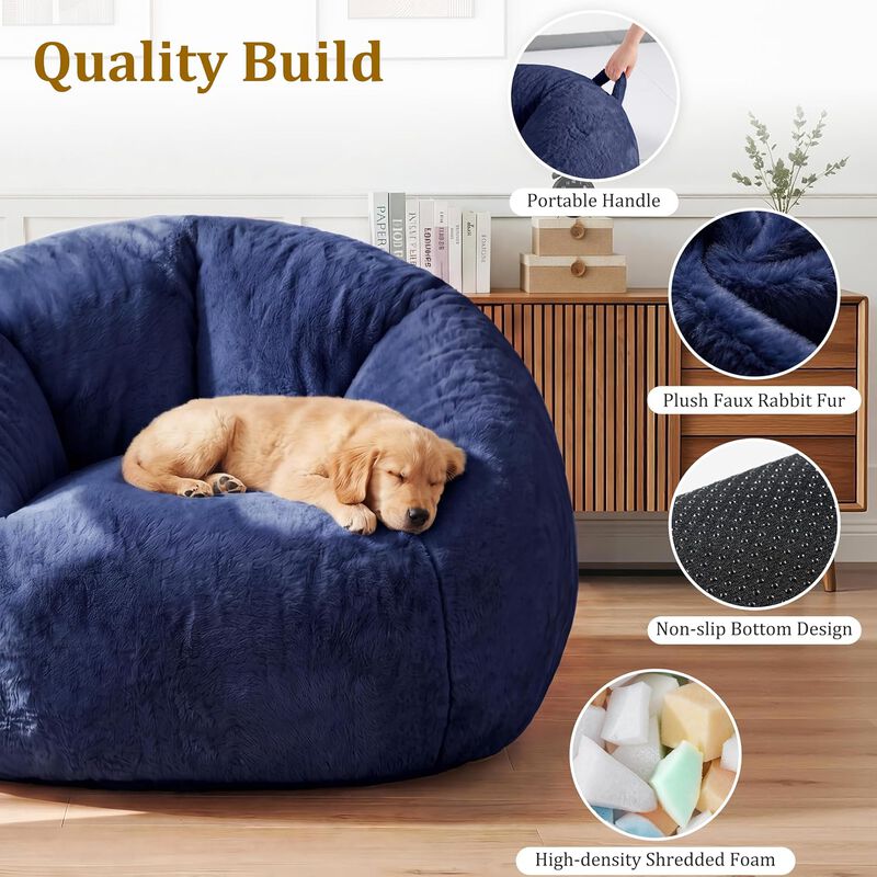 Vipbear Faux Fur Bean Bag Chair, Large Stuffed Bean Bag Sofa with Filler for Living Room, Bedroom image number 3