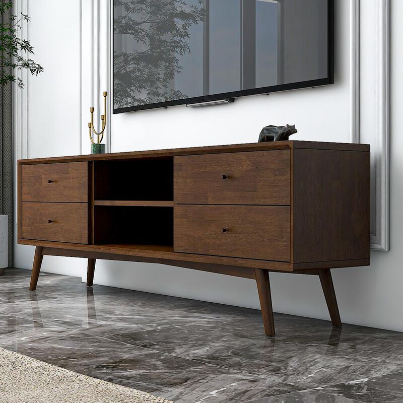 Ashcroft Furniture Co Caroline Mid Century Modern Style Walnut TV Stand up to 72 image number 1