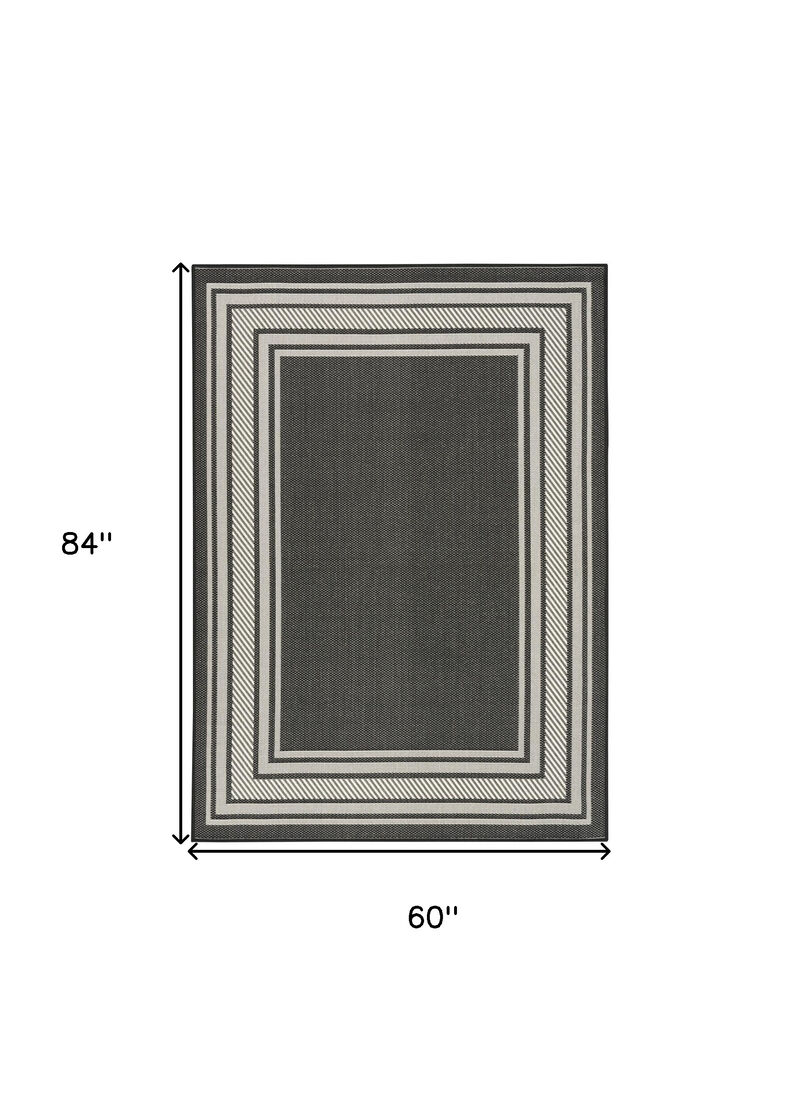 HomeRoots 5' X 7' Black Geometric Indoor Outdoor Area Rug image number 6