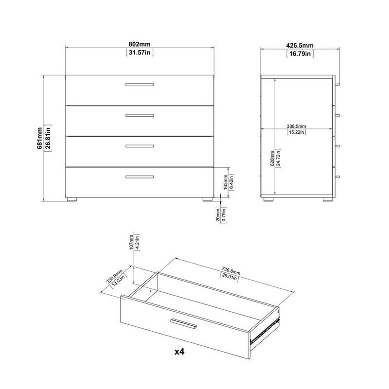 Tvilum Austin 4 Drawer Chest, Black Woodgrain
