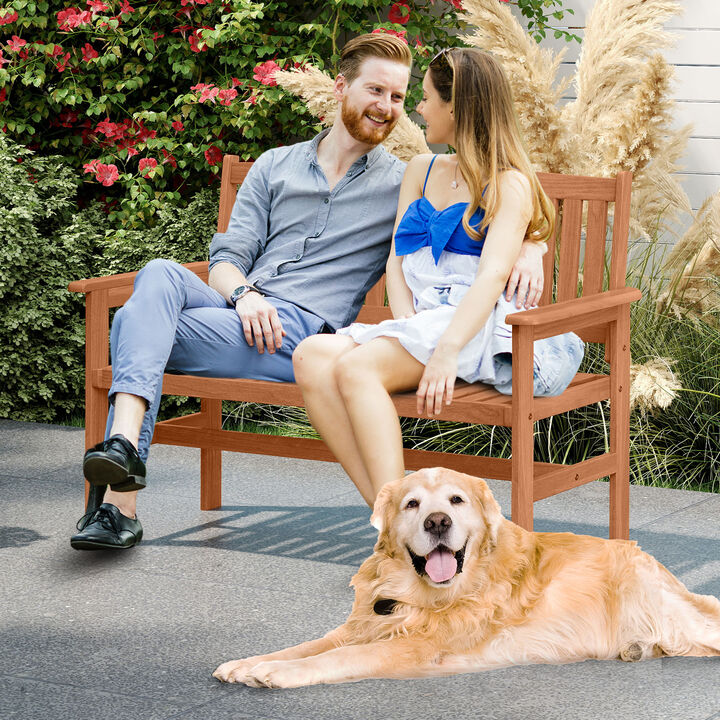 Outdoor 2-Seater Garden Bench &ndash; Wood Loveseat with Comfortable Arm Support