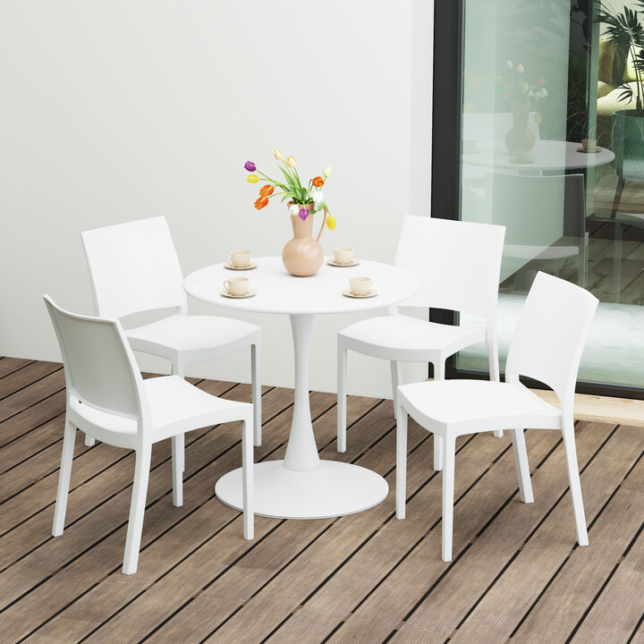 WestinTrends 5-Piece Indoor Outdoor Round Metal Patio Dining Table Set With Stackable Patio Dining Side Chairs