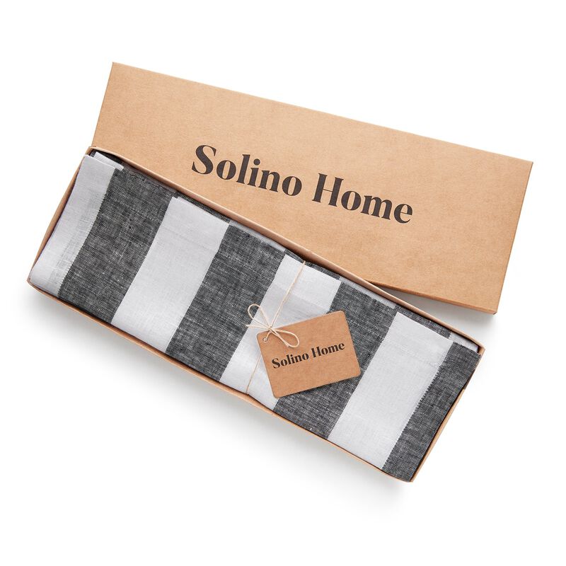 Solino Home Cabana Stripe 100% Linen Placemats &ndash; Set of 4, 14 x 19 in, Machine Washable, Holiday and Everyday Dining