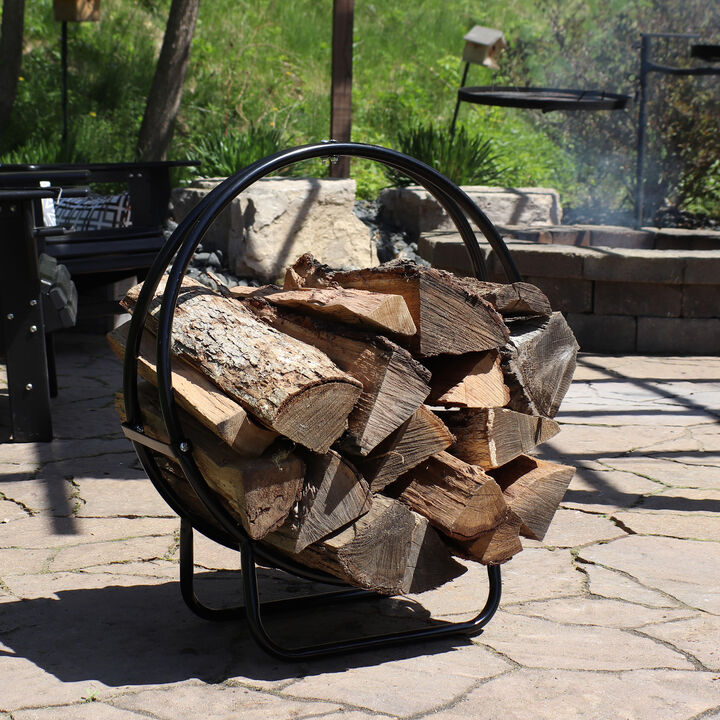 Sunnydaze 24 in Black Powder-Coated Steel Firewood Log Hoop Rack
