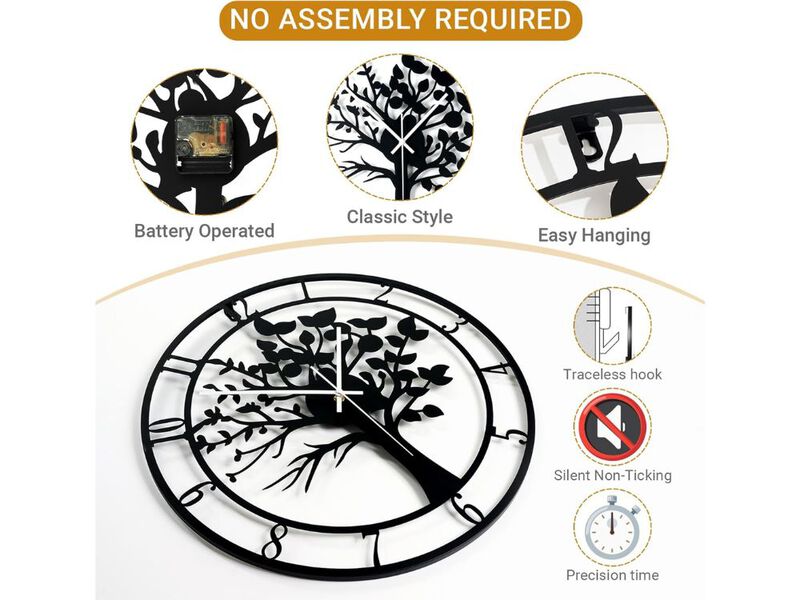 24 Inch Tree of Life Wall Clock Silent Non Ticking Metal Battery Operated Decor image number 2