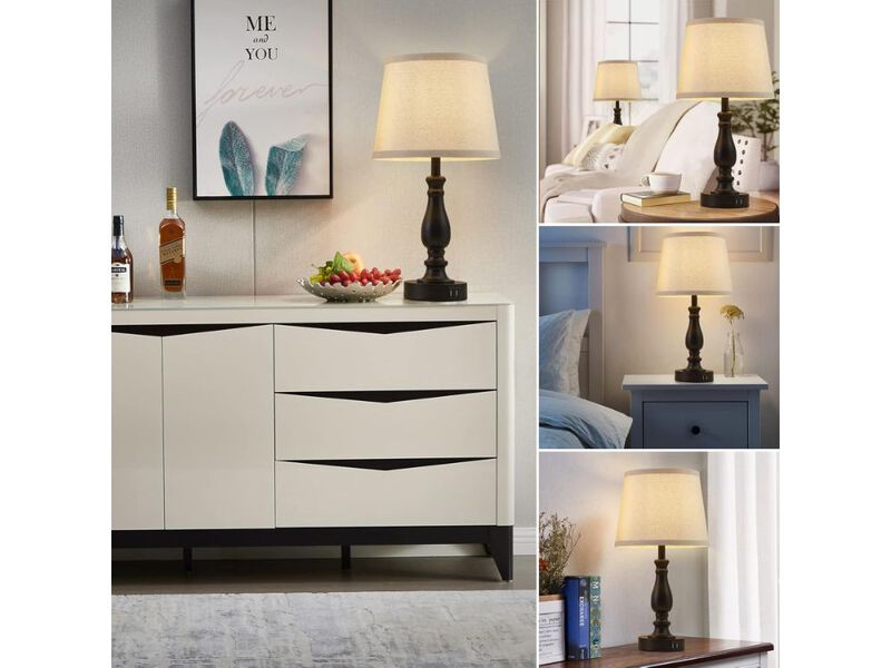 Touch Bedside Table Lamps Set of 2 with USB and Linen Shade image number 1