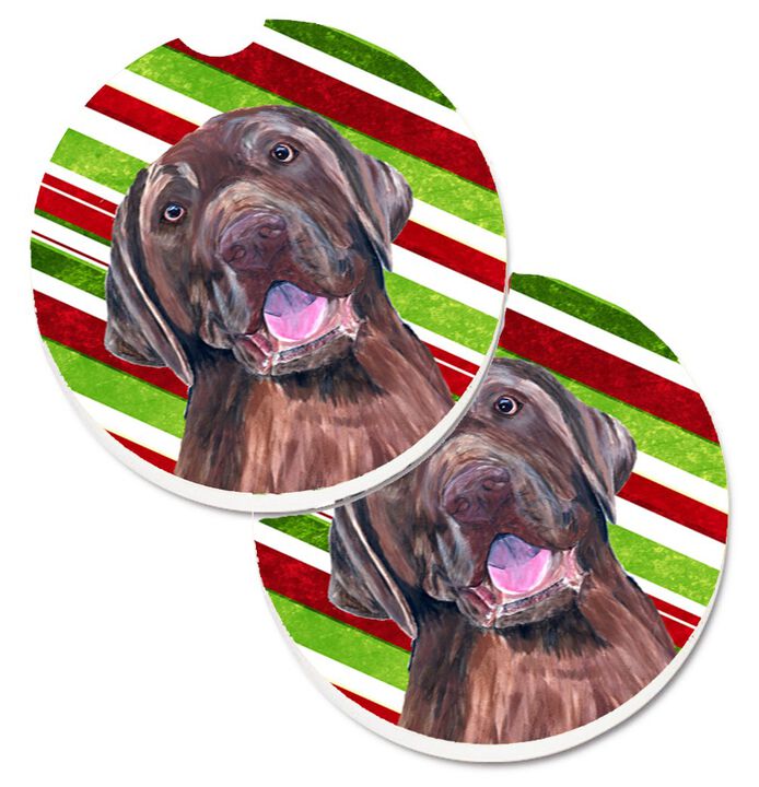 Caroline's Treasures Labrador Candy Cane Holiday Christmas Set of 2 Cup Holder Car Coasters SC9344CARC, 2.56, Multicolor
