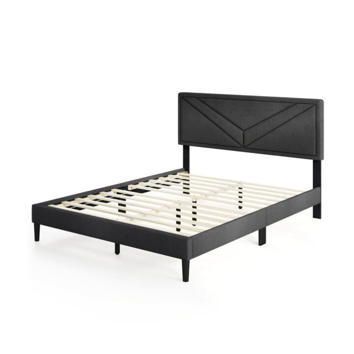 Hivvago Upholstered Platform Bed with Tufted Headboard and Wooden Slats-Queen Size