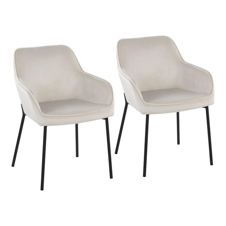 LumiSource Black Steel, Cream Velvet Daniella Dining Chair - Set of 2