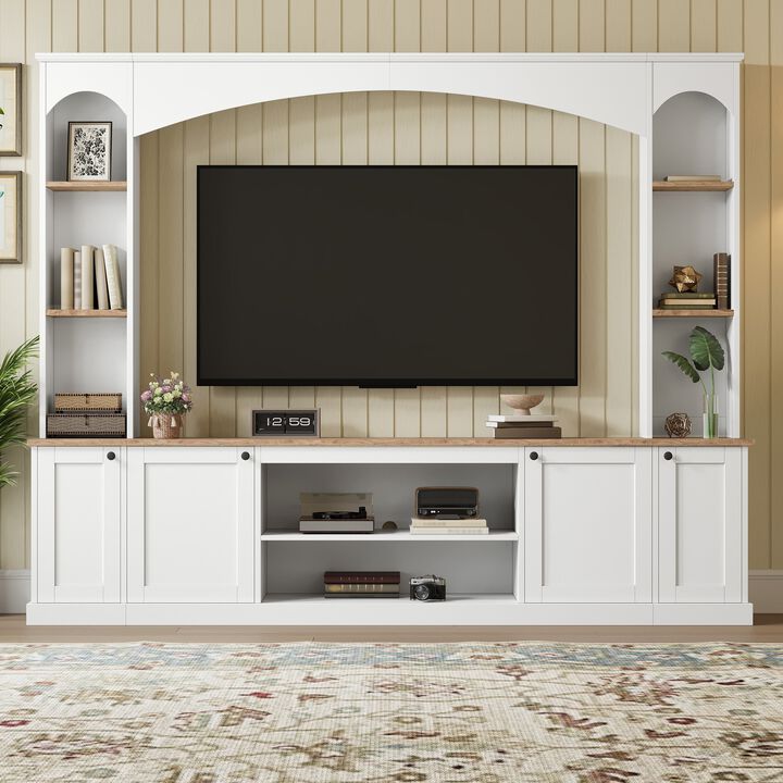 Clihome Arched Entertainment Center Wall Unit with Bookshelf and Adjustable Shelves for Living Room