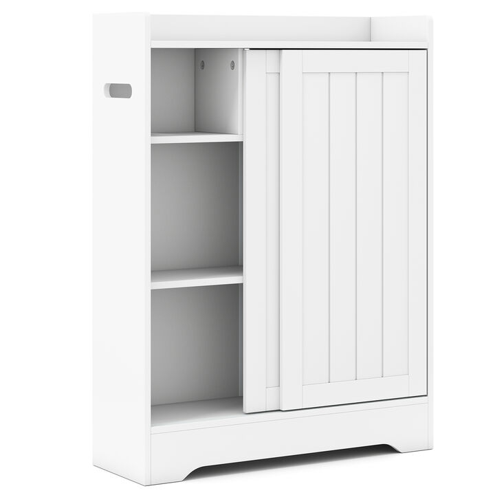 Bathroom Slim Storage Cabinet with Toilet Paper Holders and Floor Organizer-White