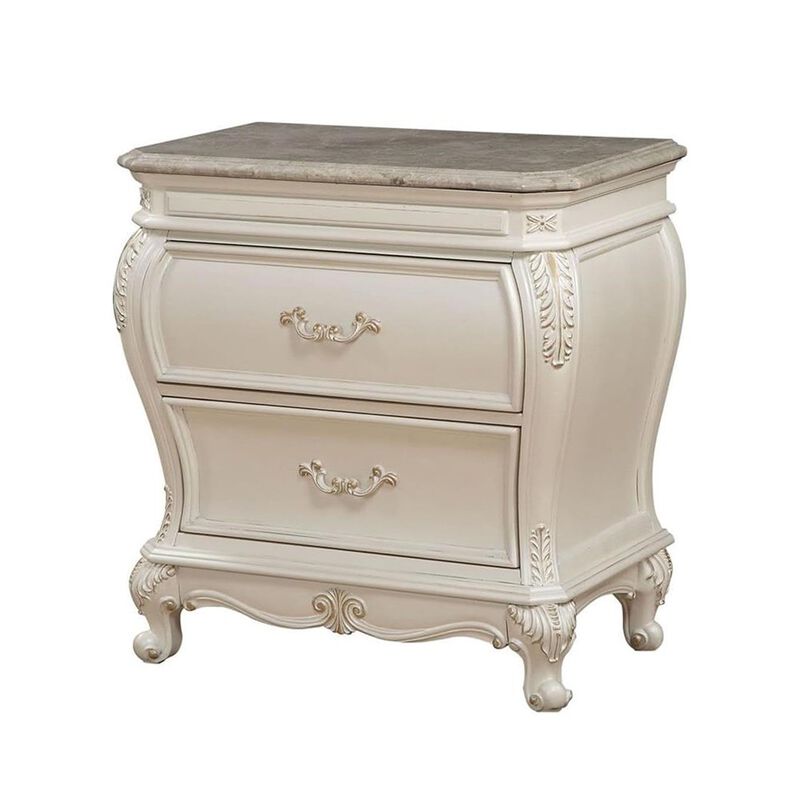 Simple Relax 2-drawer Nightstand with Granite Top in Pearl White image number 1