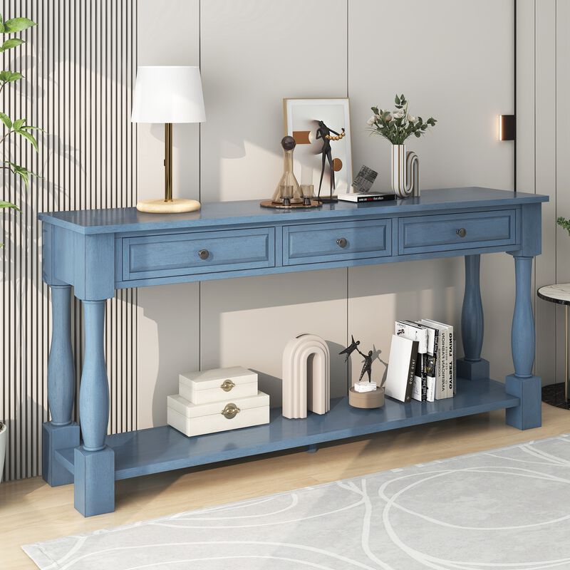 Long Console Table with Drawers and Shelf for Entryway, Hallway, Living Room