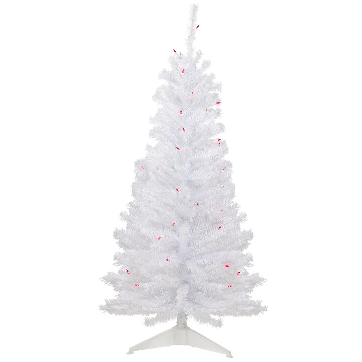 4' Pre-Lit Woodbury White Pine Slim Artificial Christmas Tree  Pink Lights