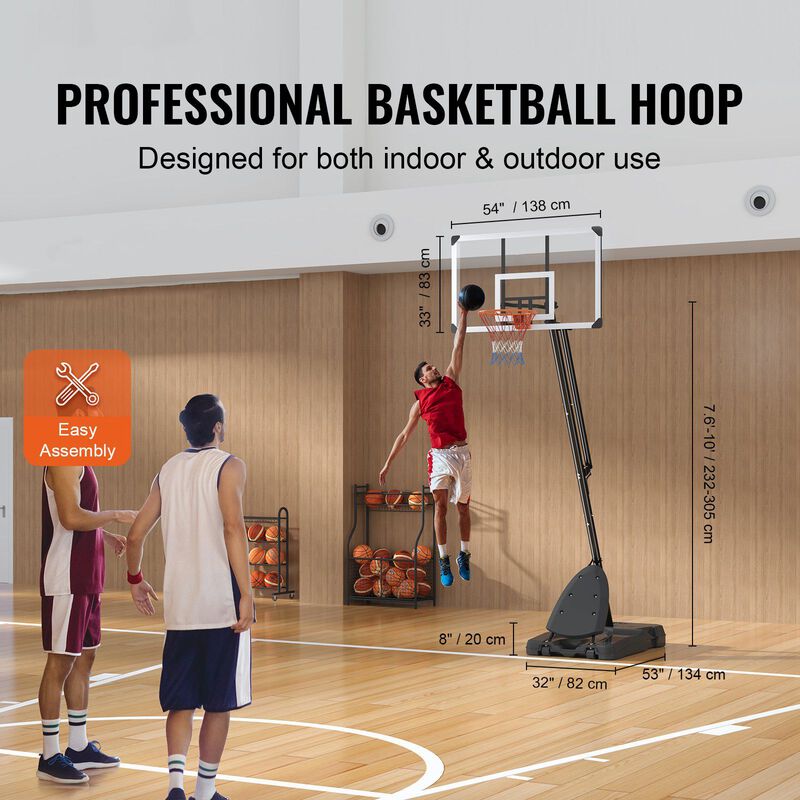Adjustable Portable Basketball Hoop with Backboard, Wheeled Base for Driveway and Backyard-Black image number 2