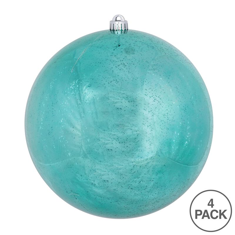 Vickerman 6" Christmas Ornament Ball, Teal Shiny Mercury Finish, Shatterproof Plastic, Holiday Christmas Tree Decoration, 4 Pack image number 2