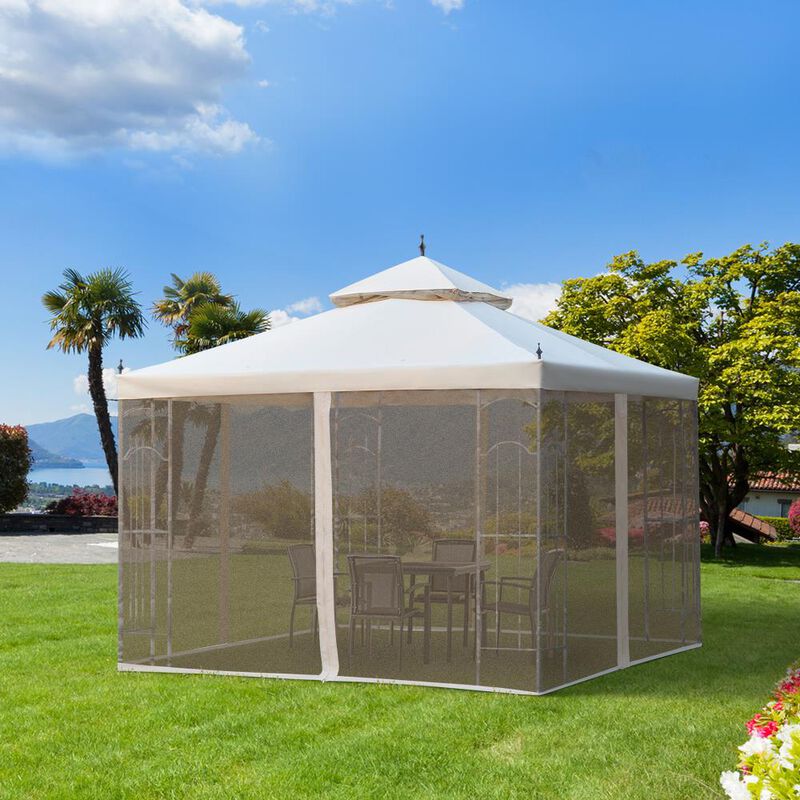 Hivvago 10x10 Patio Gazebo with Double Roof & Netting image number 1