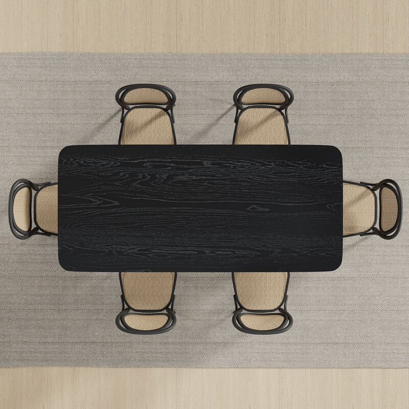 67 Inch Square Wooden Black Dining Table Seats 4-6 People, Suitable for Living Room and Dining Room