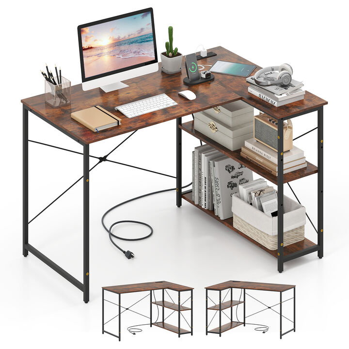 L-Shaped Reversible Corner Desk with Adjustable Storage Shelves for Home Office
